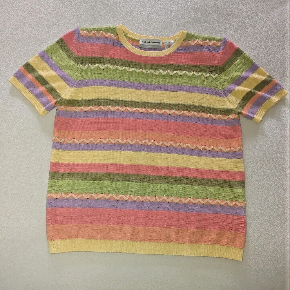 Vintage Alfred Dunner Womens Knit Top Size PM Petite Medium Short Sleeve Striped